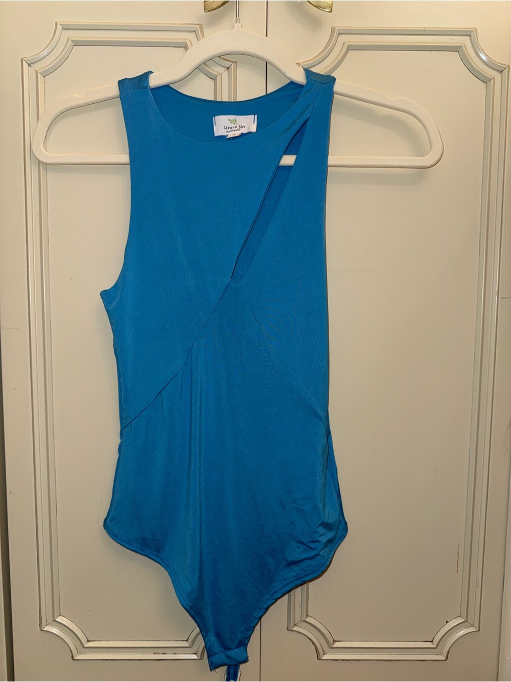 Lulu's Electric Blue Sleeveless Asymmetrical Bodysuit